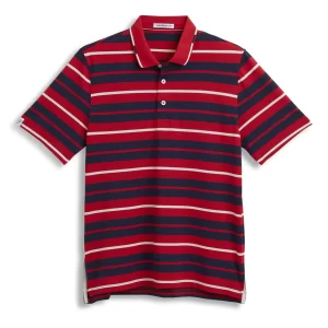 Tech Pique Rugby Stripe Polo AM1064 Red Navy Bone